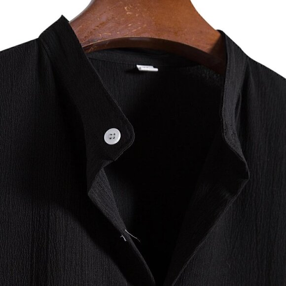 Black Preppy Mens Solid Button Up Shirt - Picture 4 of 4